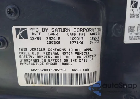 2001 Saturn Sl1 from USA, damaged, VIN 1G8ZH528X1Z285359